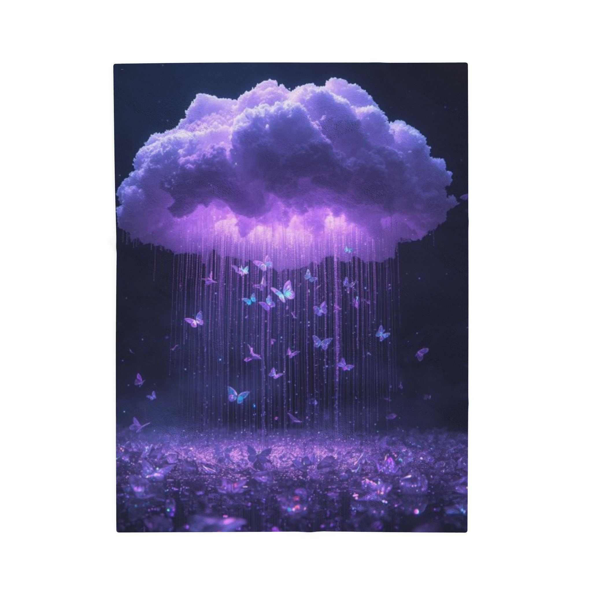 Velveteen Plush Blanket — Dreamy Purple Cloud & Butterflies Throw