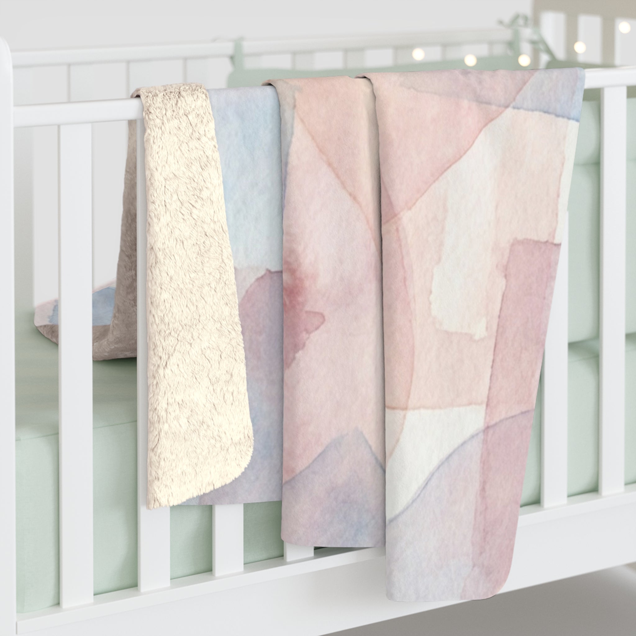 Pastel Geometric Sherpa Blanket — Soft Watercolor Circles & Squares Cozy Throw