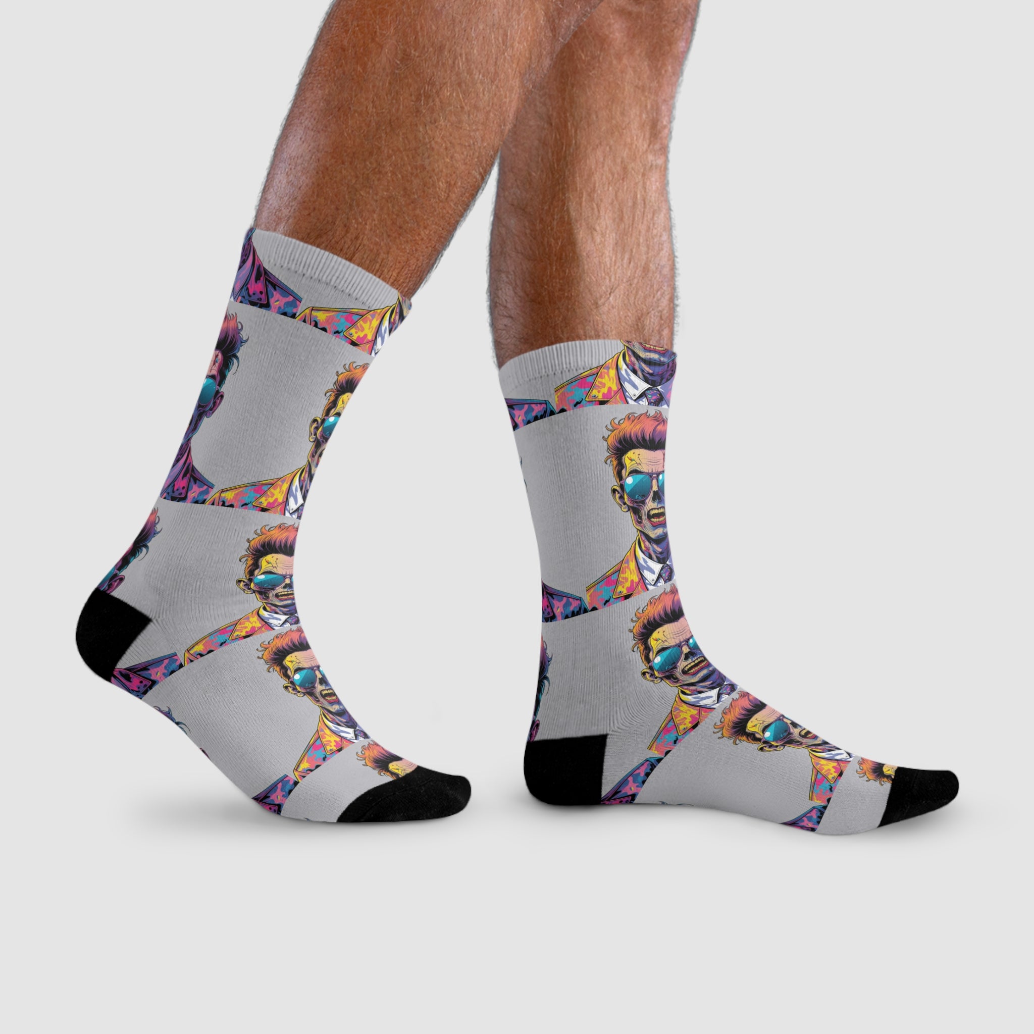 Colorful Retro Pop Art Portrait Crew Socks — Vibrant Sublimation Designer Socks