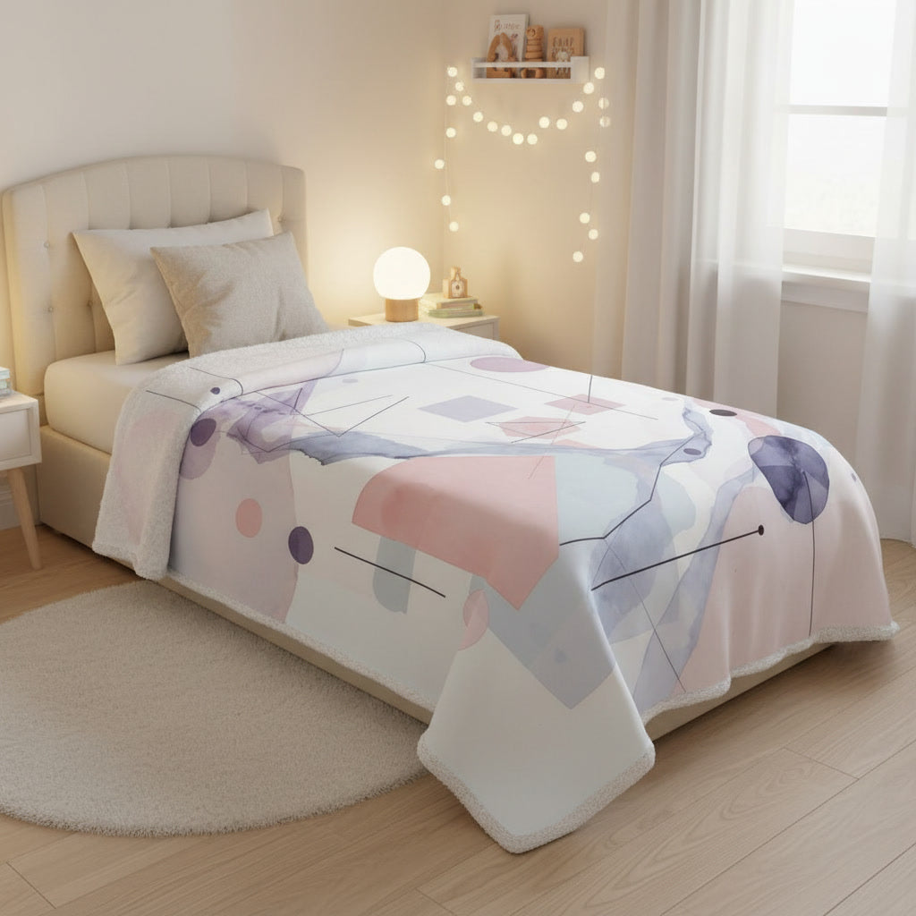 Abstract Watercolor Geometric Velveteen Plush Blanket Cozy and warm stylish blanket lining room bedroom blanket designed minimalistic blanket