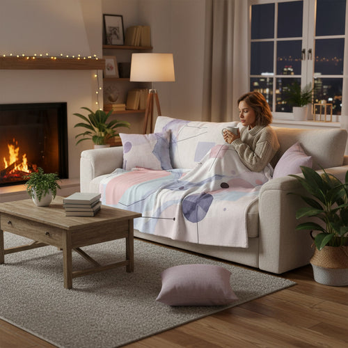 Abstract Watercolor Geometric Velveteen Plush Blanket Cozy and warm stylish blanket lining room bedroom blanket designed minimalistic blanket