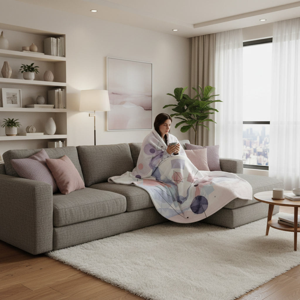 Abstract Watercolor Geometric Velveteen Plush Blanket Cozy and warm stylish blanket lining room bedroom blanket designed minimalistic blanket