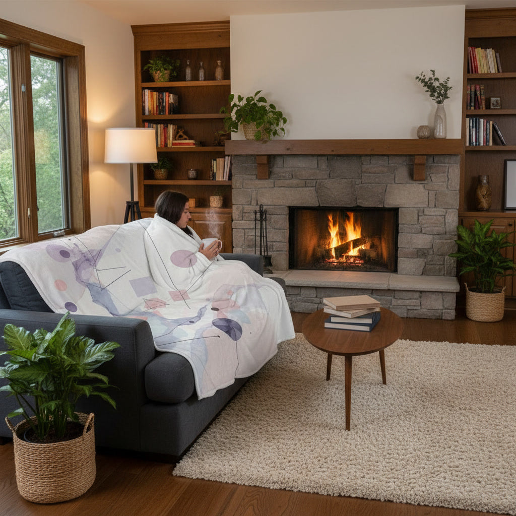 Abstract Watercolor Geometric Velveteen Plush Blanket Cozy and warm stylish blanket lining room bedroom blanket designed minimalistic blanket