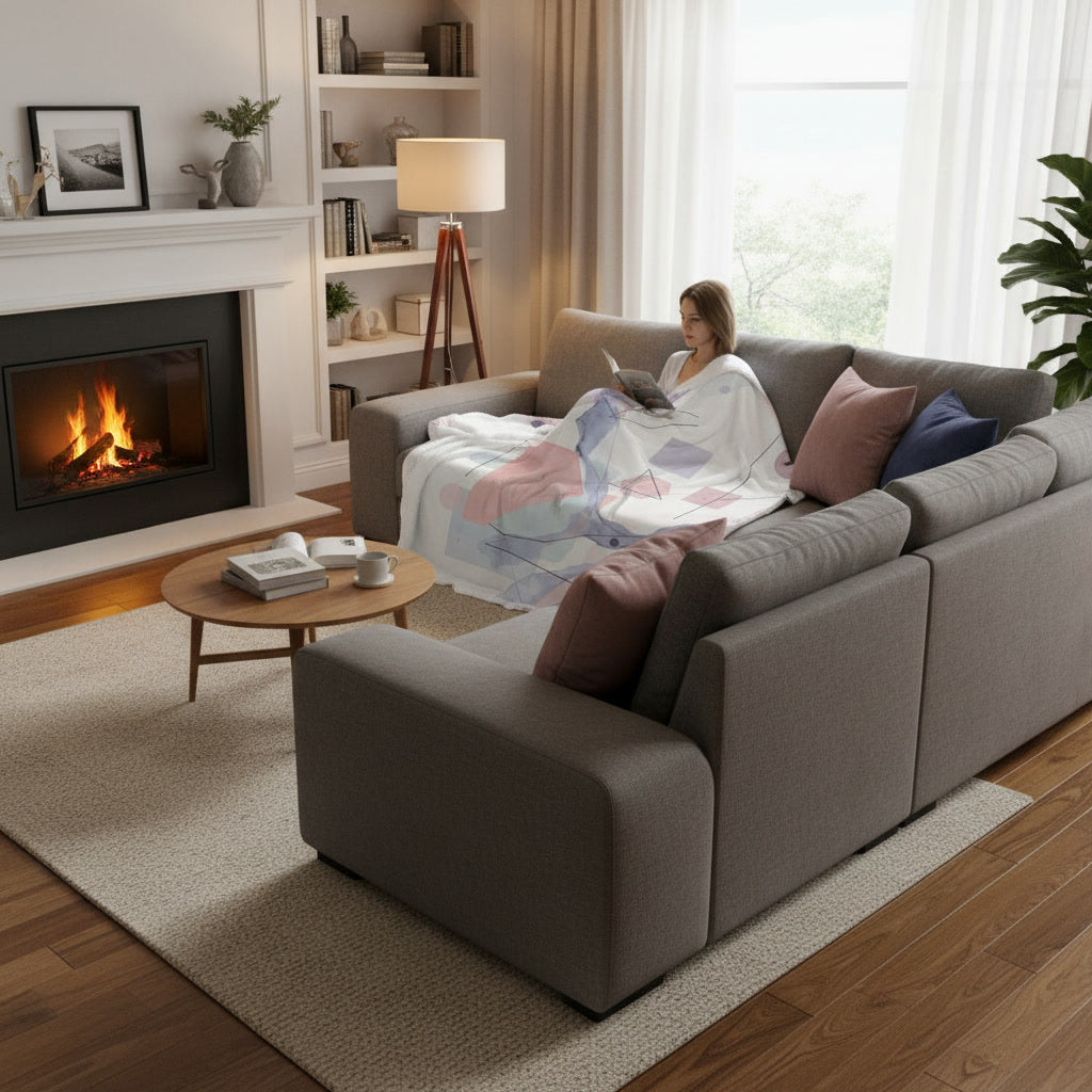 Abstract Watercolor Geometric Velveteen Plush Blanket Cozy and warm stylish blanket lining room bedroom blanket designed minimalistic blanket