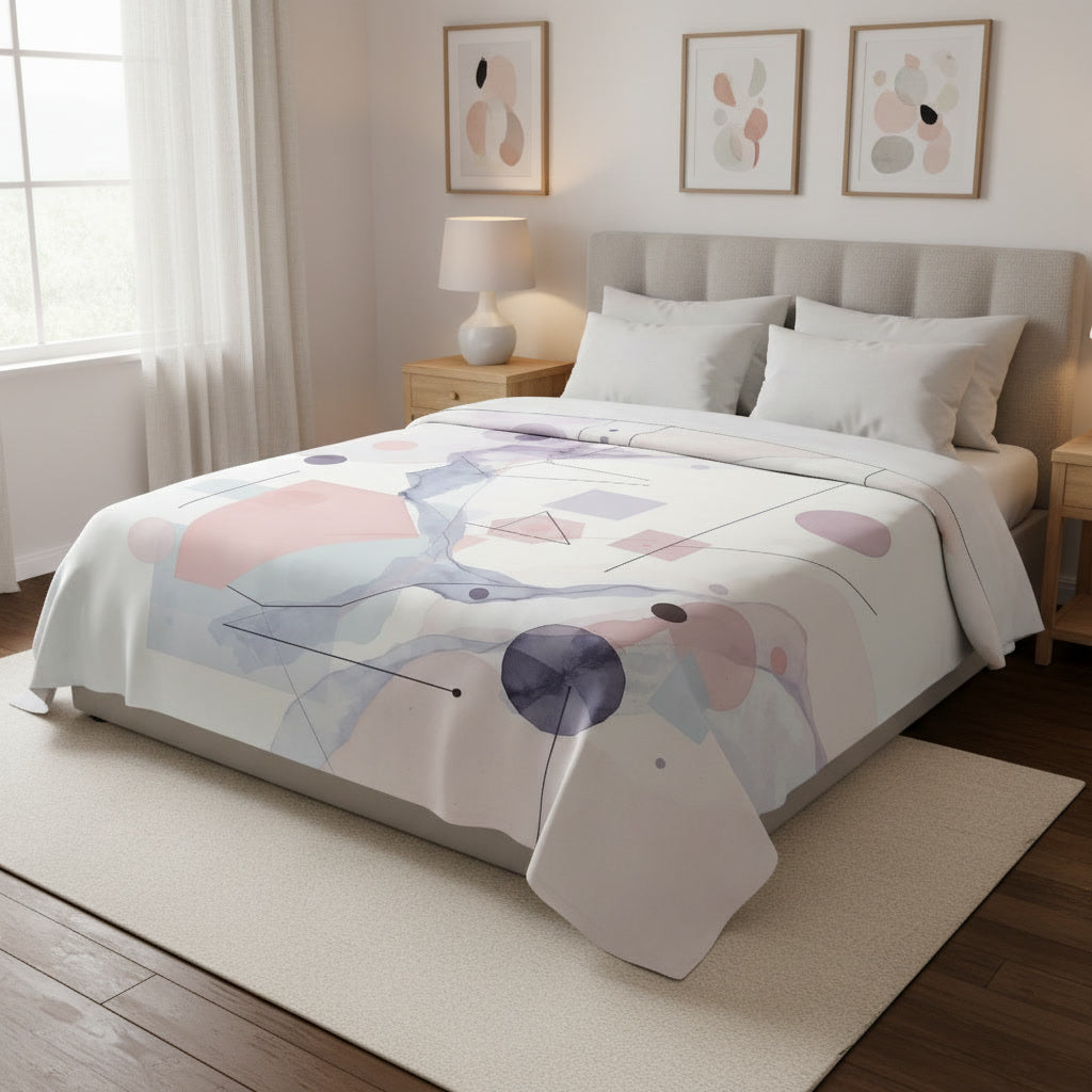 Abstract Watercolor Geometric Velveteen Plush Blanket Cozy and warm stylish blanket lining room bedroom blanket designed minimalistic blanket