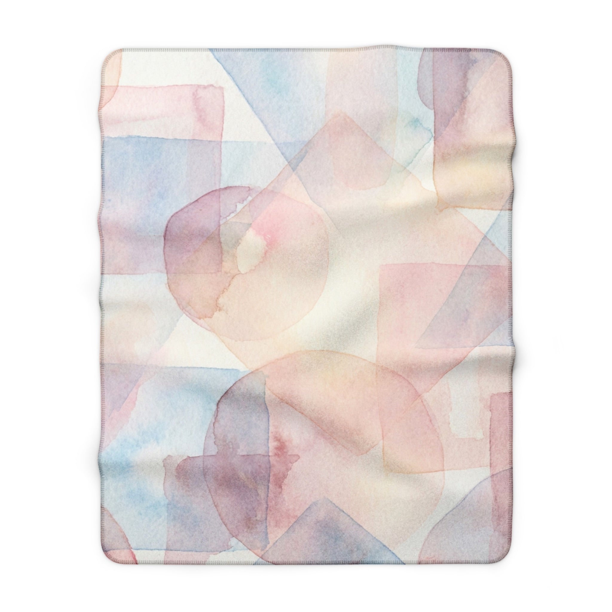 Pastel Geometric Sherpa Blanket — Soft Watercolor Circles & Squares Cozy Throw