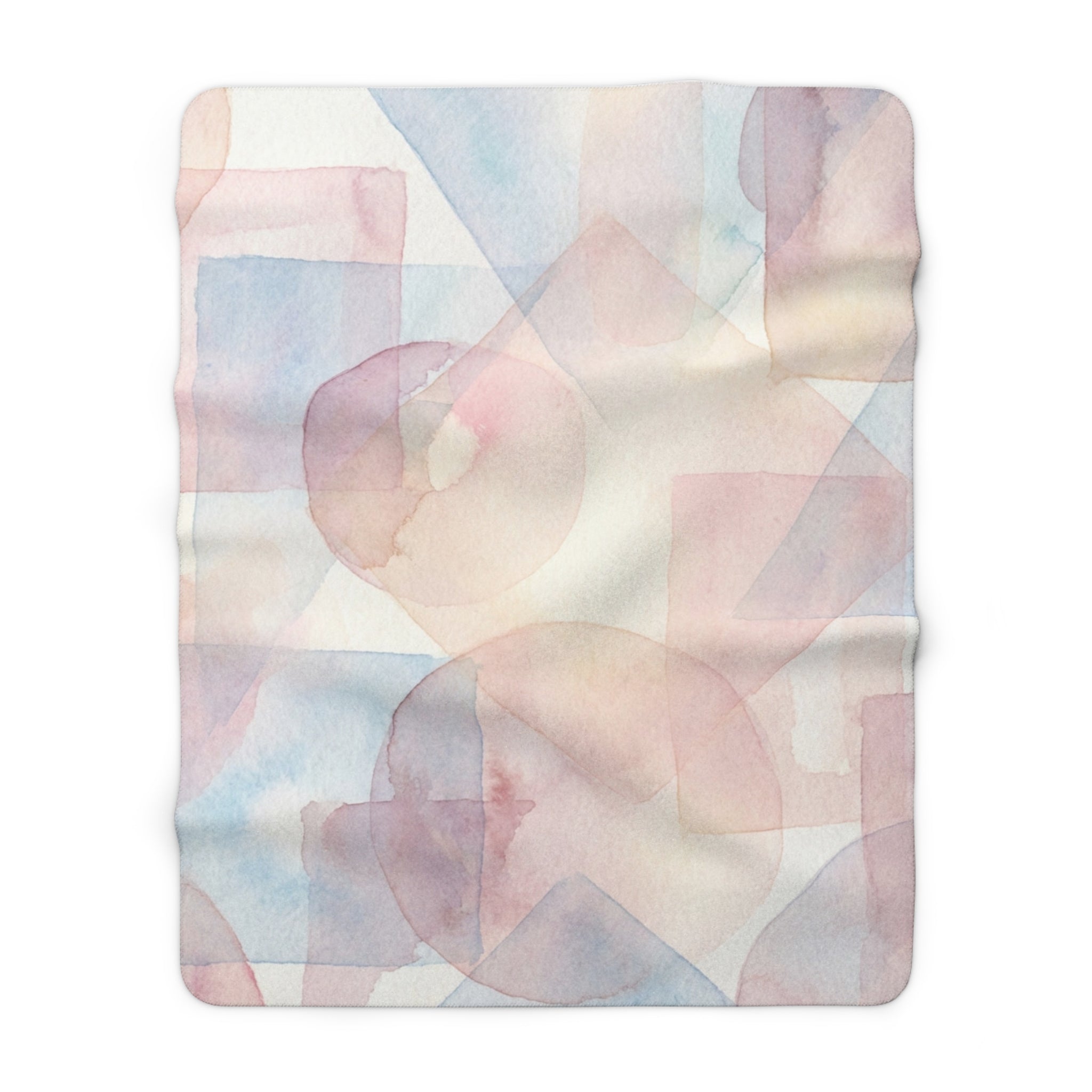 Pastel Geometric Sherpa Blanket — Soft Watercolor Circles & Squares Cozy Throw