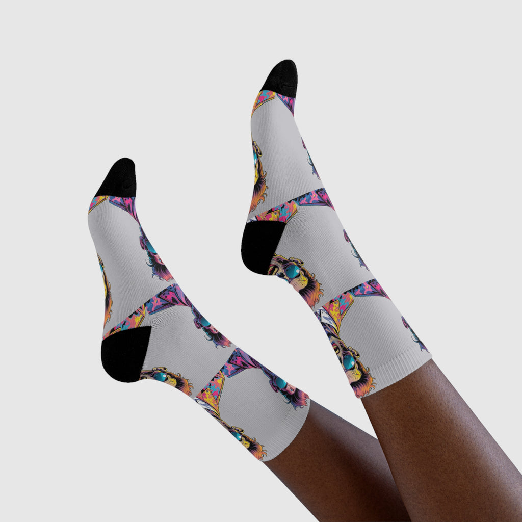 Colorful Retro Pop Art Portrait Crew Socks — Vibrant Sublimation Designer Socks