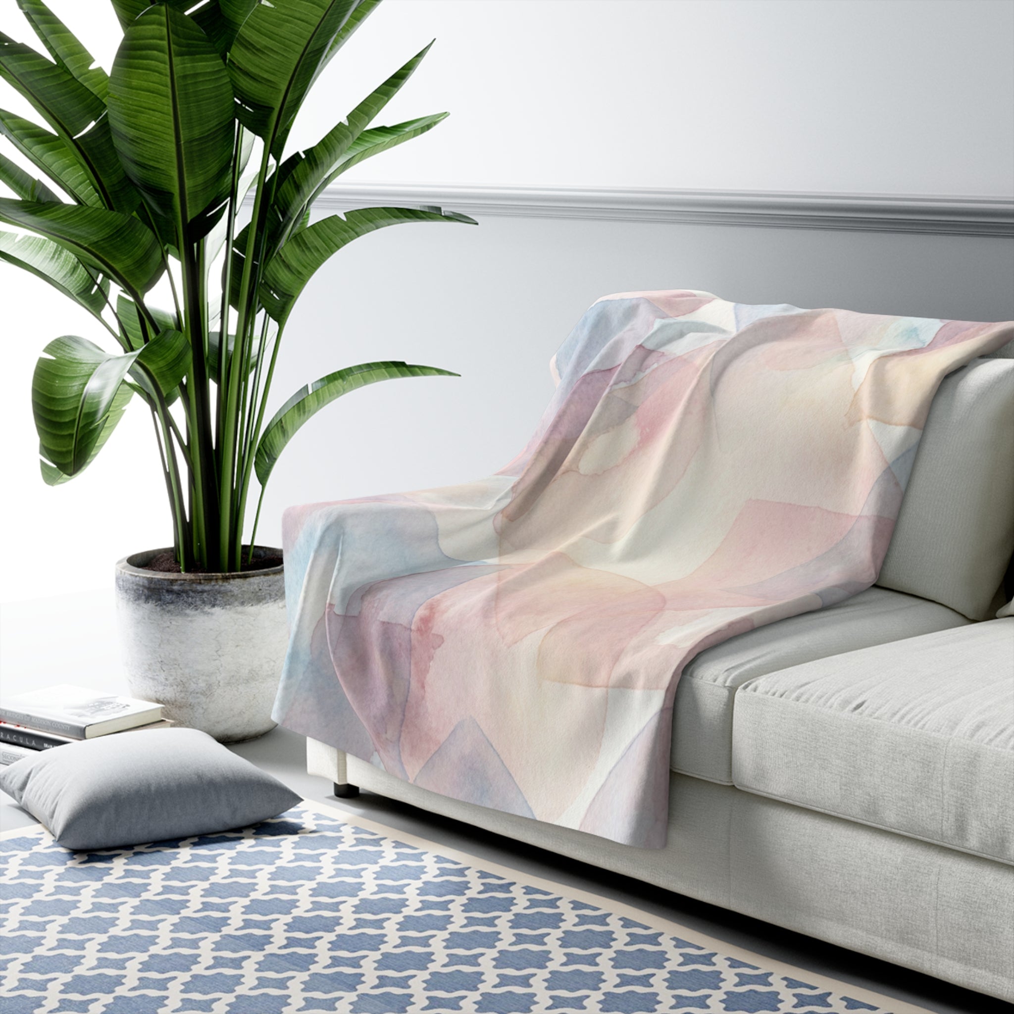 Pastel Geometric Sherpa Blanket — Soft Watercolor Circles & Squares Cozy Throw