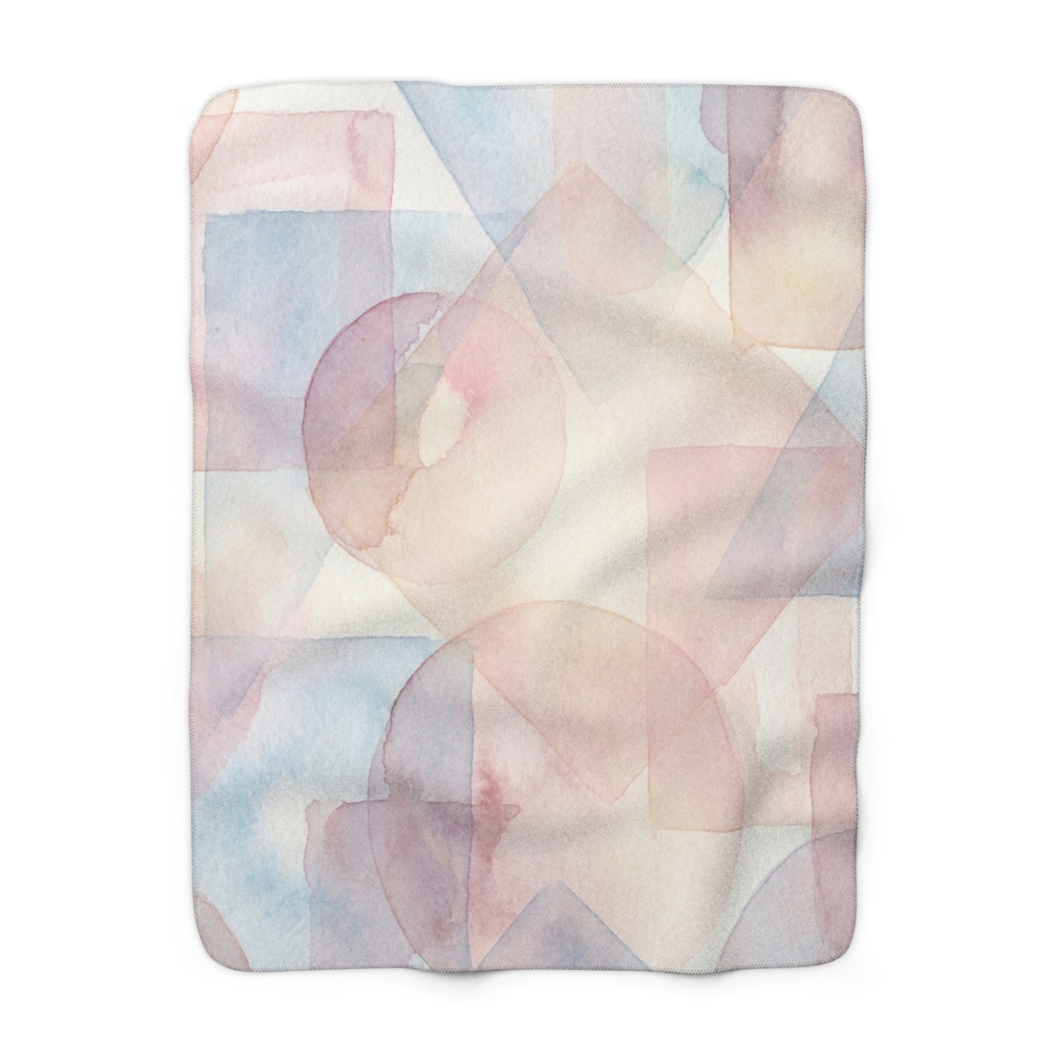 Pastel Geometric Sherpa Blanket — Soft Watercolor Circles & Squares Cozy Throw