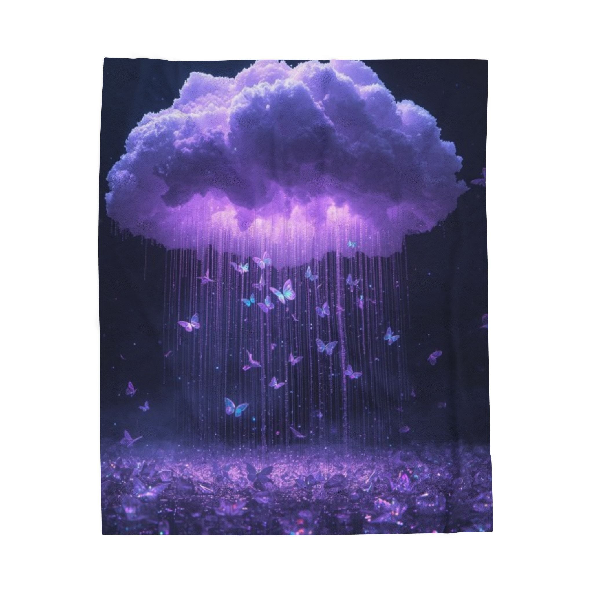 Velveteen Plush Blanket — Dreamy Purple Cloud & Butterflies Throw