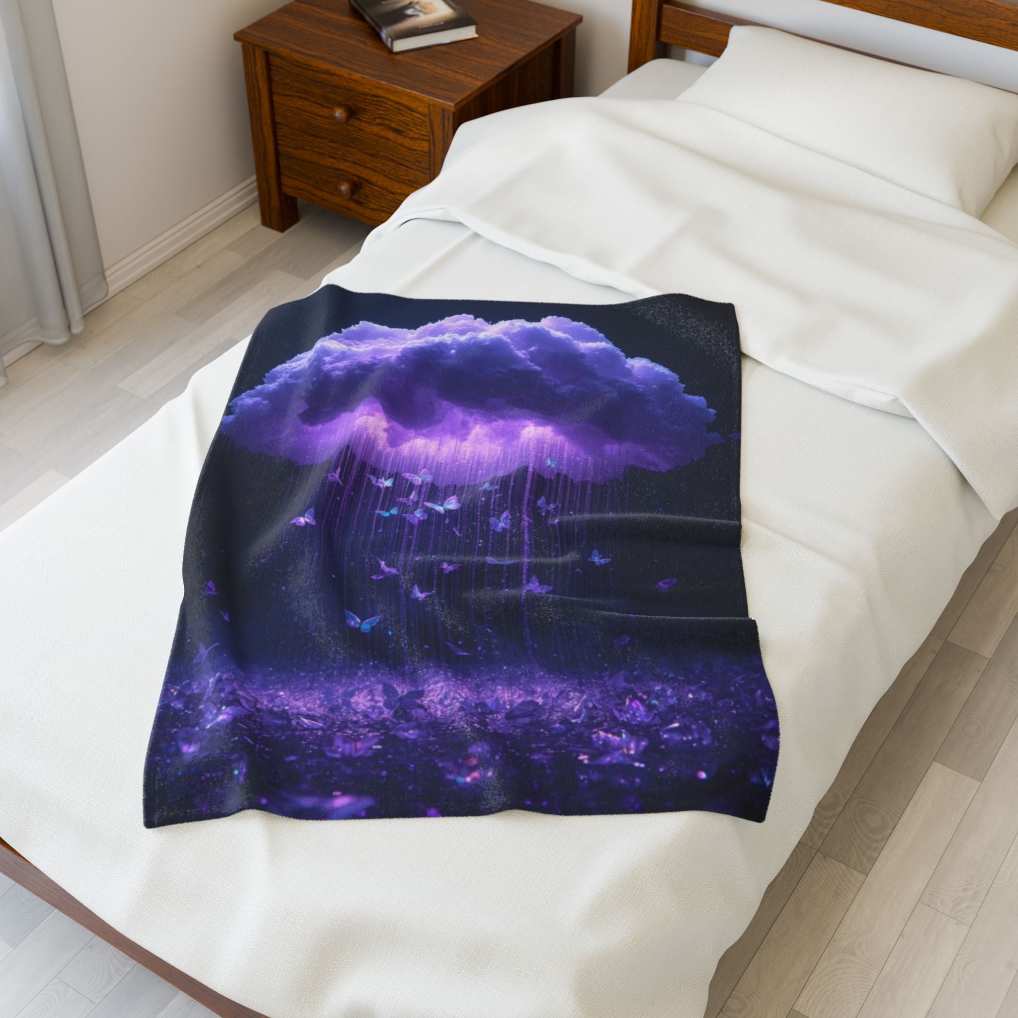 Velveteen Plush Blanket — Dreamy Purple Cloud & Butterflies Throw