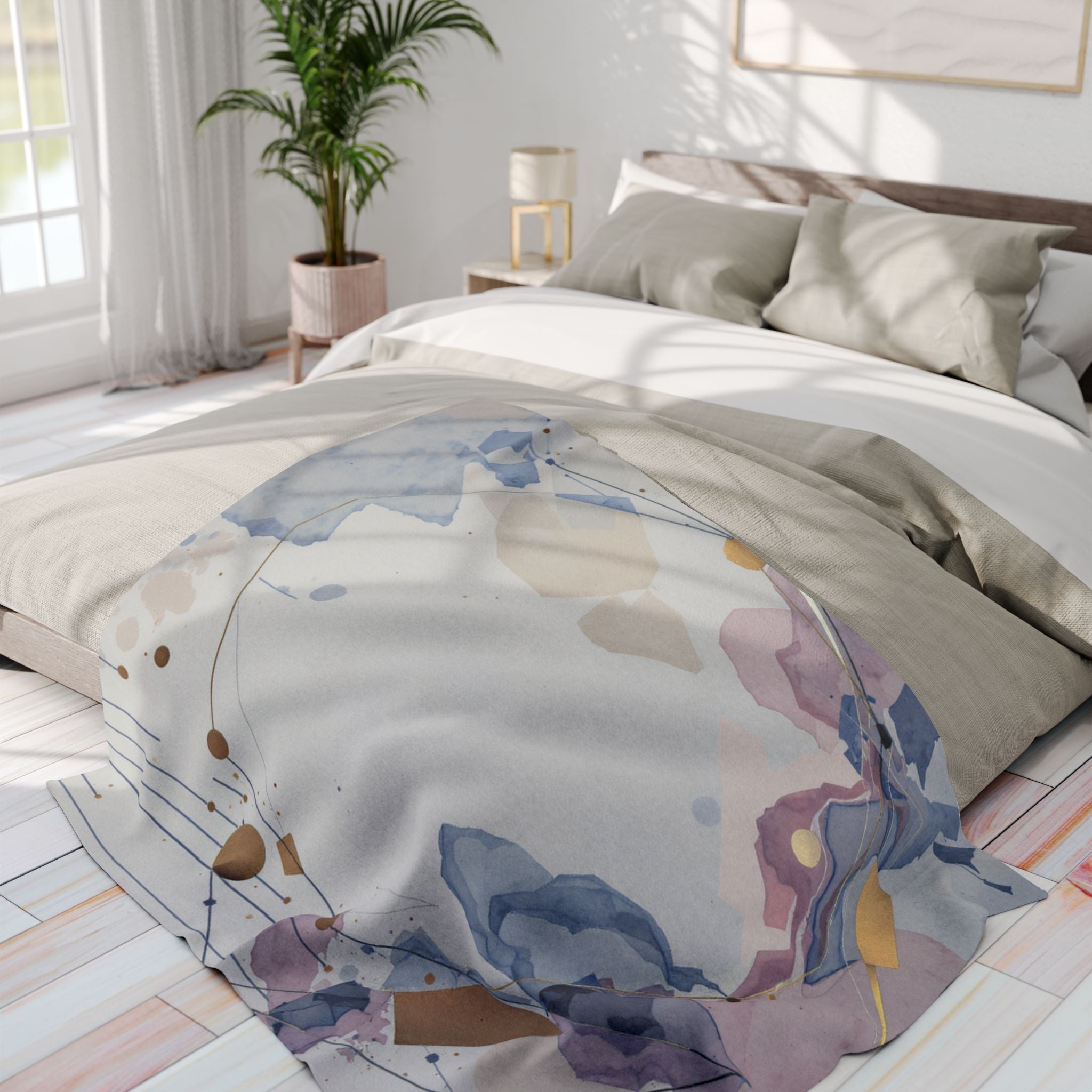 Arctic Watercolor Fleece Blanket — Soft Pastel Geode Throw